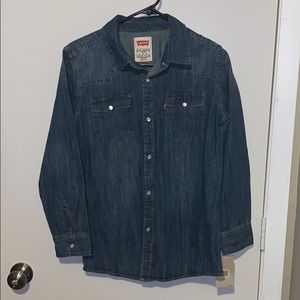 Brand new boy’s denim button down shirt.
